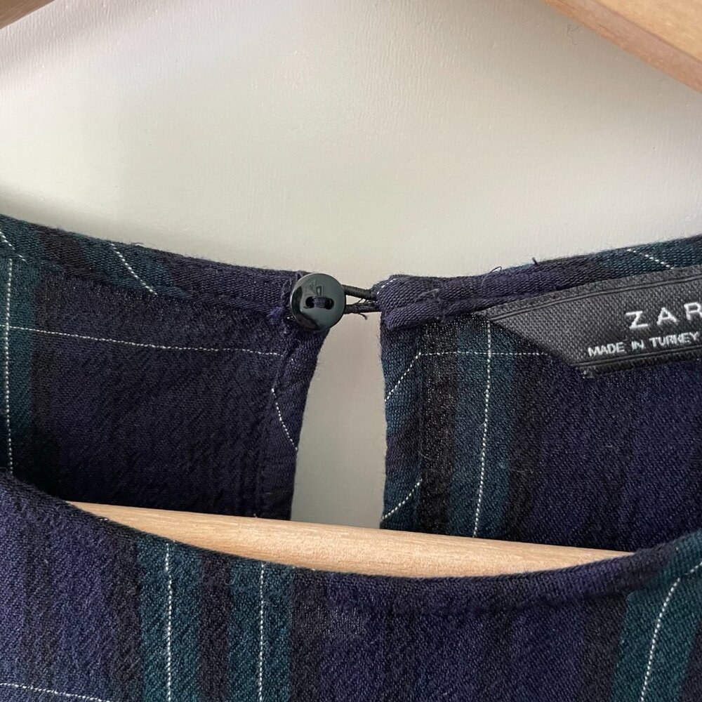 Zara Blue and Green Plaid Long Sleeve Top for Office Outfit or Casual Night Out - Picture 7 of 7
